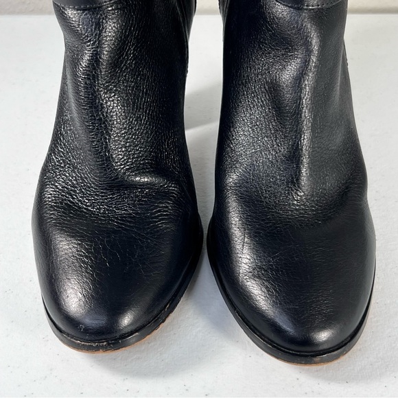 Coach Womens 9 Alexandra Black Leather Mid Calf Heeled Boots Buckle Booties - Picture 8 of 13
